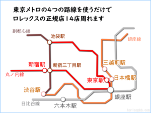 東京のロレックス正規店を1日で14軒周るための移動ルート公開。